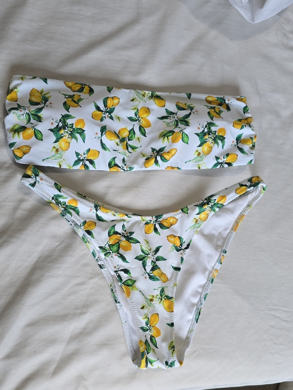 Victorias Secret Lemon Print White Bandeau Bikini Set